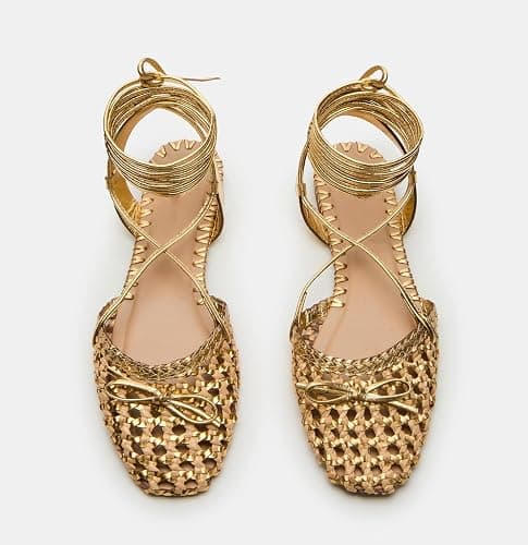 Lhamo Latso Woven Ballet Flats for Women Lace Up Closed Square Toe Summer Flats Shoes thumbnail 2