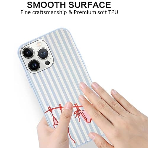 RUMDEY for iPhone 13 Pro Max 6.7'' Cute Blue Summer Stripes Collage Phone Case, Aesthetic Vertical Line Seashells Beach Bikini Pattern Phone Cover Soft TPU Shockproof Protective Case for Girls Women thumbnail 7