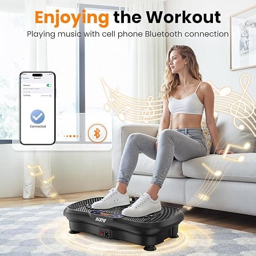 AXV Vibration Plate Fitness Platform Exercise Machine Vibrating Lymphatic Drainage Shaking Full Body Shaker Workout Vibrate Stand Shake Board Sport Gym for Weight Loss Fat Burner for Women Men - SLIM-BLACK thumbnail 3