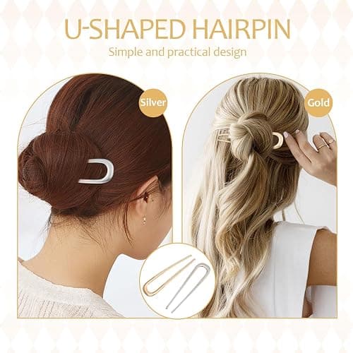 Hanyousheng 2Pcs Épingle à Cheveux Françaises en Méta, de U Fourchette à Cheveux Chignon pour Cheveux Épais, Épingles à Cheveux Françaises, De Cheveux Pince, pour Femmes Filles Accessoires de Coiffure thumbnail 3