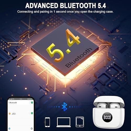 Wireless Bluetooth 5.4 Earbuds, Ear Buds LED Power Display Headphones 6D Stereo, Bluetooth Earbuds in-Ear Noise Cancelling Mic, 40H Playback Mini Case IP7 Waterproof Sports Earphones for Android iOS thumbnail 3
