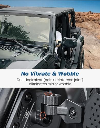 JOYTUTUS Wrangler Mirrors Doors Off Compatible with Wrangler TJ JK & Unlimited, Wrangler JK Side Mirrors for Wrangler 1997-2018, Wider View No Vibrate & Wobble (Patented), Does Not Fit on Doors thumbnail 3