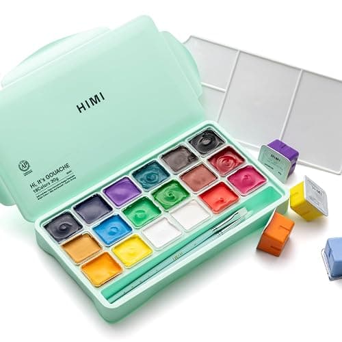HIMI Gouache Paints Set, 18 Colors, 30g, jelly gouache paint set, Non Toxic Paint for Canvas and Paper, Art Supplies for Professionals, and More (Green Case - Image 1