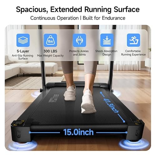 YPOO Treadmills for Home, Folding Treadmill with 8% Incline, 12km/h Walking Pad Foldable, Low Noise Walking Treadmill with Large Running Area, LED Display, 136kg Weight Capacity thumbnail 4