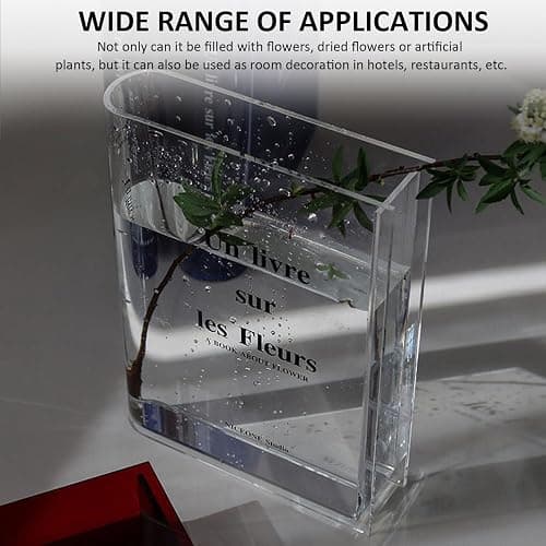 Vase transparent tulipe et acrylique - Vase de livre de fleurs pour décoration de fête, salon, bureau et café thumbnail 5