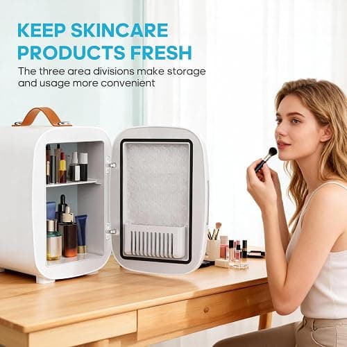 DUMOS Mini Fridge for Bedroom, 4L Compact Personal Fridge Cooler For Skincare, Drinks, And Snacks, Fits 6 Cans, Mini Refrigerator with 110V Ac/12V Dc, Ideal For Car, Dorm, White thumbnail 6