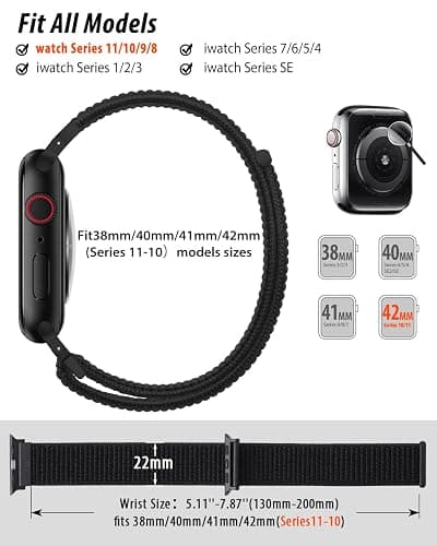 Nylon Loop Sport Band Compatible with Apple Watch Bands 38mm 40mm 41mm 42mm for Women Men, iWatch Wrist Straps for Se, Series 11 10 9 8 7, Breathable, Soft Band Ideal for Outdoor thumbnail 2