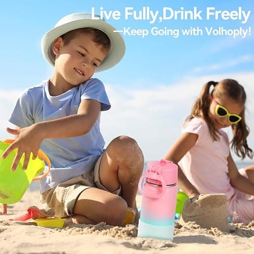 Volhoply 14oz KIds Water Bottle with Straw Lid and Silicone Boot Bulk 6 Pack,Stainless Steel Insulated Cups for Boys & Girls Multipack,Double Wall Vacuum Leakproof Bottles(Assorted,6) thumbnail 7