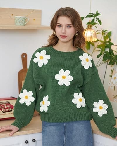 Migratory Bird Guide™ Floral Crewneck Long Sleeve Sweaters for Women 2024 Trendy thumbnail 6