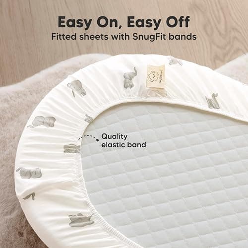 2-Pack Organic Bassinet Sheets for Girls, Boys - 33x17 Cotton Bassinet Mattress Sheets Fitted Compatible with Halo Bassinest Swivel Sleeper, Graco, Baby Delight, Chicco, Soft & Breathable (Elly) thumbnail 5