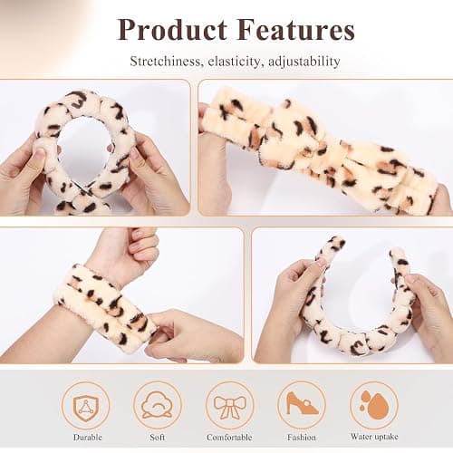 ATROCH Puffy Spa Headband & Wristband Set – Cute Makeup & Skincare Headband for Washing Face, Soft Toweling Set for Teen Girls, Best Birthday or Christmas Presents for Teenage Girls thumbnail 2