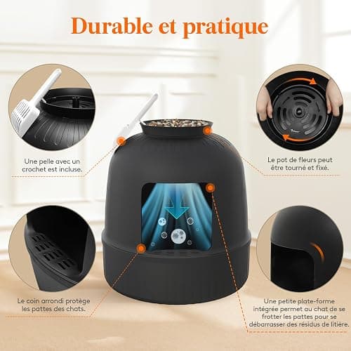 Lifewit Bac Litiere pour Chat avec Désodorisant et Filtre, Maisons de Toilette Chats pour Salon, Chambre à Coucher, Coins, Litiere Chat Fermé avec Fausse Plante, Pelle, 48 x 120 cm, Noir thumbnail 6