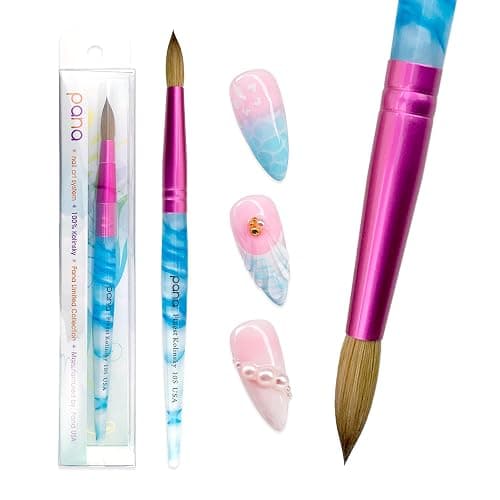 PANA USA Acrylic Nail Brush Pure Kolinsky Hair Acrylic White Swirl Blue Handle with Pink Ferrule Round Shaped - Size 10 thumbnail 7