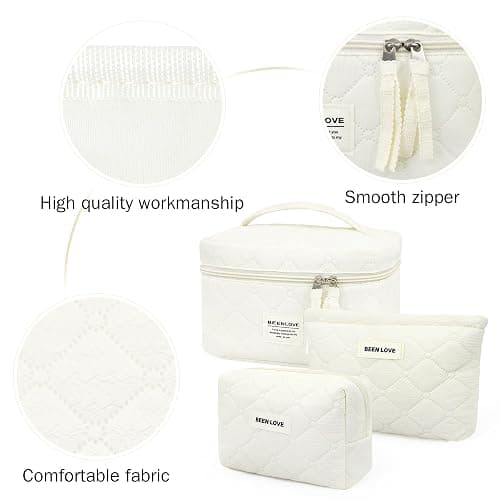 beifon 3er Set Kosmetiktasche Kulturtasche Damen mit Blumenmuster, Kulturbeutel Make Up Tasche, Tragbare Schminktasche Makeup Bag Waschtasche Groß Frauen Mädchen (Beige B) thumbnail 4