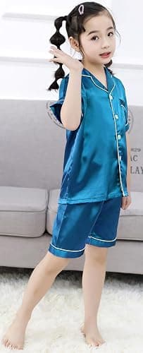 OEIU Girls Boys Silky Satin Pajamas Set 3 Pcs for Kid Children Silk pjs Set Sleepwear Button-up Nightwear thumbnail 6