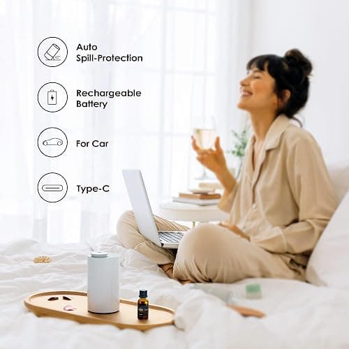 Waterless Diffuser for Essential Oil, Battery Operated Nebulizer, 0.7 Fl.Oz./ 20mL Capacity, Mini Scent Air Machine, 3 Countdown Timers & 3 Mist Levels for Home, Room, Car, Office - AN6 Lavender thumbnail 5