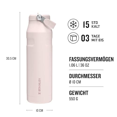 Stanley 1913 Flip Straw 2.0 Trinkflasche mit Strohhalm 1.06L - Thermobecher Kühlt 17 Stunden - 4 Tage Eisgekühlt - BPA-frei - Auslaufsicher - Für Getränkehalter - Spülmaschinenfest - Rose Quartz thumbnail 2