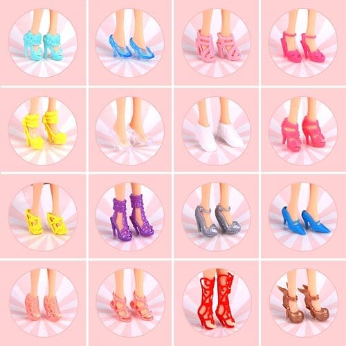 JANYUN 30 Pairs Doll Shoes Various Styles Replacement High Heel Boot Assorted Colors Shoes Set Bulk for 12" Dolls Closet thumbnail 3
