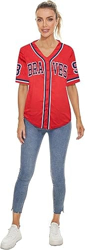 98 Baseball Shirt Women Cow Skull Graphic Fan Tshirt V Neck Country Vintage Jersey Button Down Short Sleeve Tops - Small - Red thumbnail 5