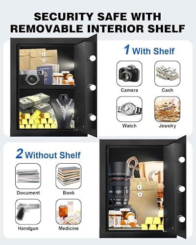 2.4 Cub Home Use Safe Box Fireproof Waterproof, Fire Proof Safe with Digital Keypad Sensor Light Key for Hotel Office Money Documents thumbnail 7