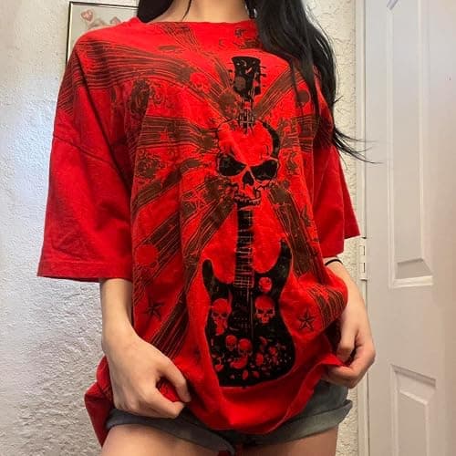 Women Fairy Grunge Clothes Y2k Short Sleeve Oversized Shirt Graphic Print Emo Top Aesthetic Vintage Teen Girl Tee thumbnail 3