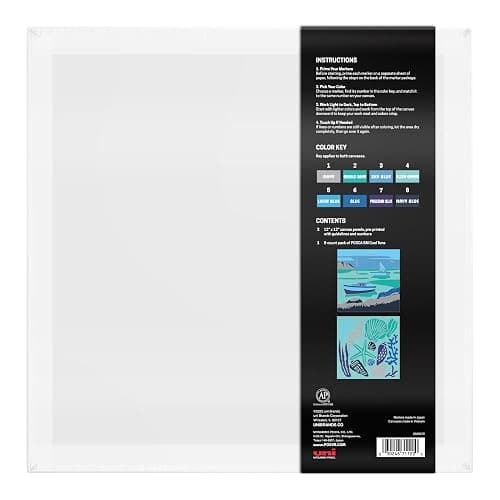POSCA® Paint-By-Number Canvas Kit with 8 PC-5M Paint Markers (Harbor Hues) | Two 12 x 12 pre-printed canvases, color key & step-by-step instructions, odorless quick-drying paint, beginner-friendly thumbnail 2