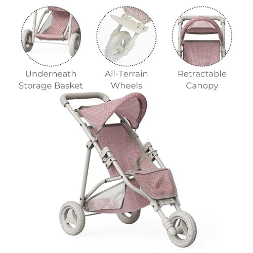 Olivia's Little World Doll Jogging-Style Stroller with Canopy, Storage Underneath, Pink and Cream and Gray | Canopy, Storage Underneath thumbnail 6