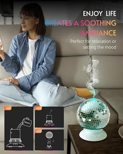 Payarma Mirror Essential Oil Diffuser Rotating, 14 Ligth Modes 4 Timer Setting Aromatherapy Diffuser, Cute Home Disco Decor Great Decoration and Accessories for Disco Party, Room, Office thumbnail 4