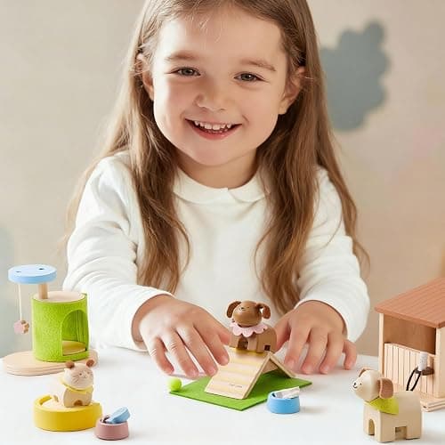 Tiny Land Wooden Dollhouse Animal Set for Toddlers, Dollhouse Accessories & Dolls House Furniture Sets for Toddlers, Montessori Pretend Play Family Pets Set Toys, Gift for Kids Age 3+ thumbnail 10