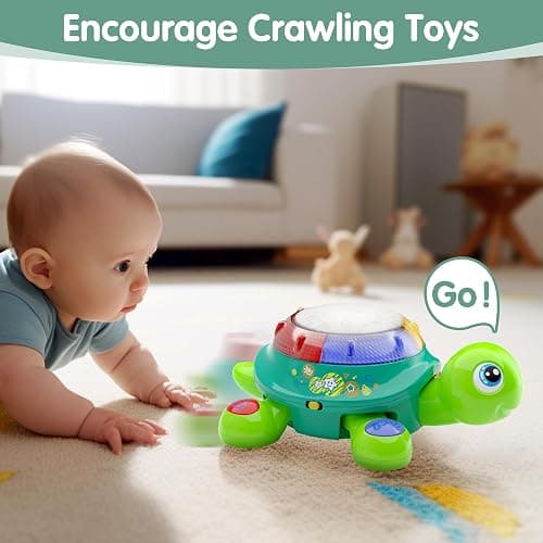 iPlay, iLearn Baby Musical Turtle Toy, Spanish English Bilingual Learning, Toddler Crawling Toys W/ Light & Sound, Infant Development Educational Birthday Gifts 6 7 8 9 10 12 Month 1 Year Old Boy Girl thumbnail 4