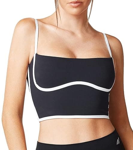 Move With You Sleeveless Spaghetti Strap Padded Sports Bra Tank Tops Square Neck Double Layer Workout Fitness Basic Crop Tops - Image 1