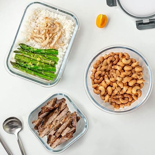 KOMUEE 30 Pieces Glass Food Storage Containers Set, Glass Meal Prep Containers Set with Snap Locking Lids, Airtight lunch Containers for Microwave, Oven, Freezer & Dishwasher,Gray - Gray thumbnail 2