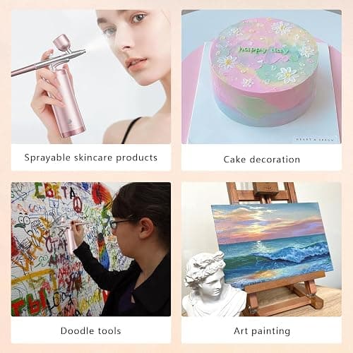Wireless Cordless Airbrush Kit with Portable Rechargeable Air Compressor, Dual Action Air Brush Spray Gun Ideal for Nail Art, Barber Hair Dye, Face Makeup, Model Painting, Cake Decorating & DIY Crafts thumbnail 5
