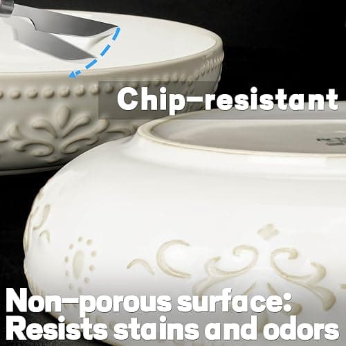 Artena Pasta Bowls, 50oz Large Salad Serving Bowls, 9.75'' Plates Bowls Set of 4, Big White Ceramic Soup Bowls for Kitchen, Embossment Shallow Dinner Bowl, Microwave Dishwasher Safe, Multiple Patterns thumbnail 7