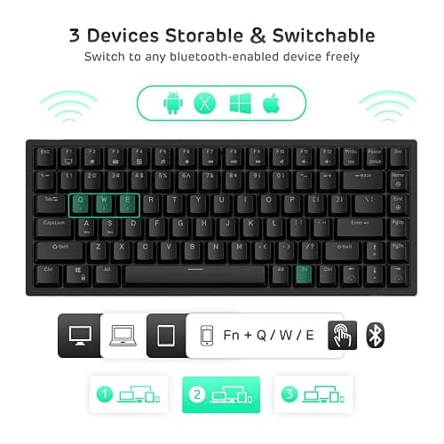 RK ROYAL KLUDGE RK84 Wireless RGB 75% Triple Mode BT5.0/2.4G/USB-C Hot Swappable Mechanical Keyboard, 84 Keys Wireless Gaming Keyboard w/High-Capacity Battery, Quiet Red Switch thumbnail 5