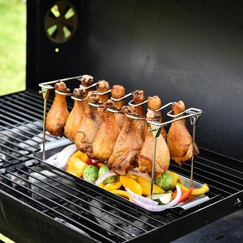RTT Chicken Leg Rack for Grill with Drip Tray - Easy to Use 12 Slots Chicken Wing Rack - Premium Stainless Steel Chicken Drumstick Rack for Smoker - Chicken Drumstick Holder for Grill Accessories thumbnail 3