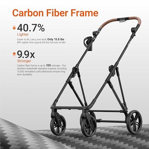 MAMAZING Air Lux Baby Stroller with Bassinet from Newborn to 50 lbs, Strength Carbon Fiber Frame Only 15.8lbs, Bassinet Stroller Included Reversible Seat, Car Seat Adapter & Large Storage Basket thumbnail 3
