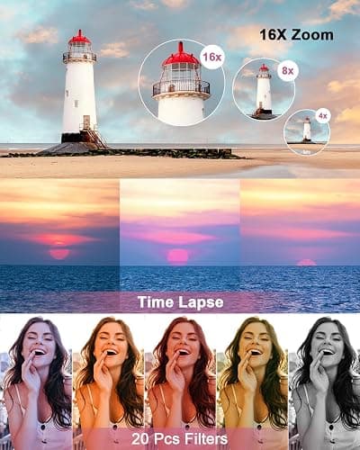 Digital Camera, 4K 64MP Cameras for Photography, Small Compact Point and Shoot Digital Camera with Auto Focus, Dual Camera, Flash, 16X Zoom, 32GB Card, Vlogging Camera for Teens,Boys, Girls thumbnail 8