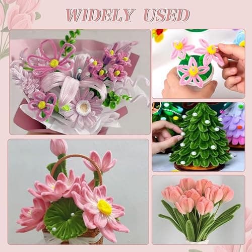 AKINSTER 500 Stück Pfeifenputzer zum Basteln Pfeifenreiniger Blumen Set Pipe Cleaner Flower Set Pfeifenreiniger Rosa mit Blumen Staubblatt Bänder Klebeband Geschenkbox für Basteln & DIY (Rosa) thumbnail 8