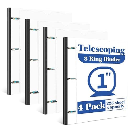 INFUN 1 Inch Telescoping 3 Ring Binder - 4PCS-White, Flexible Binders with Customizable Front Cover and Clear Catalog Pocket, Holds 8.5x11 inch Paper - Image 1