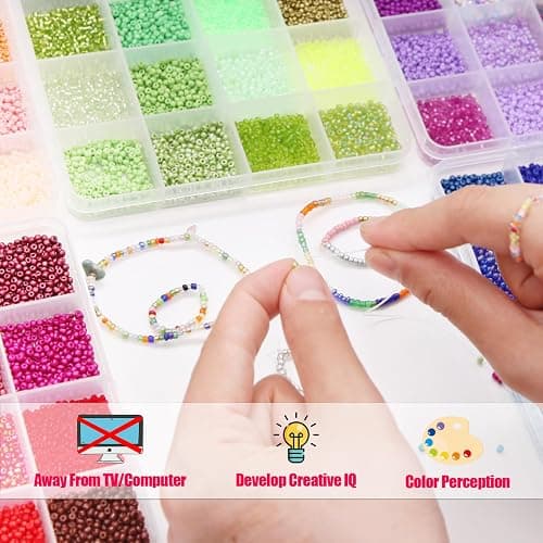 EuTengHao 57600pcs 2mm Glass Seed Beads Small Craft Beads for DIY Bracelet Necklaces Crafting Jewelry Making Supplies with Beading Needles Elastic Strings (144 Colors, 400Pcs Per Color) thumbnail 6