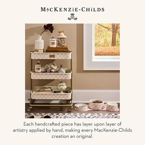 MACKENZIE-CHILDS Enamel Pet Bowl, Cute Cat and Dog Bowl for Food and Water, Medium, Pink-and-White Rosy Check thumbnail 6