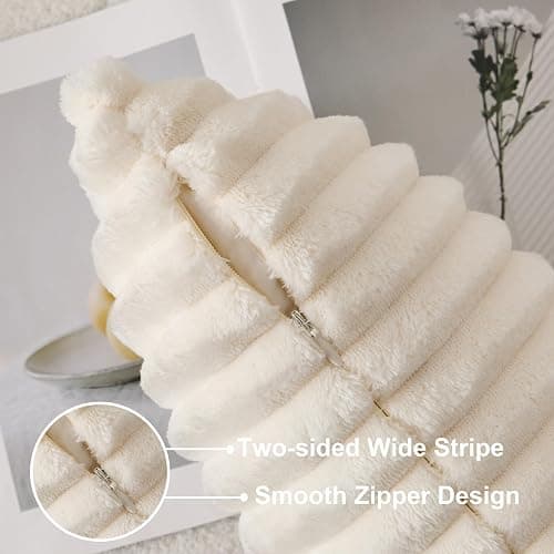 UGASA Lumbar Throw Pillow Cover 12x20 Inch Set of 1 Super Soft Faux Fur Decorative Pillow Case Plush Flannel Texture Accent Rectangle Pillowcase for Sofa Couch Living Room Chair, Cream White thumbnail 4