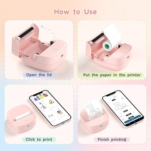 Gloryang JD-23 Sticker Printer, Mini Portable Thermal Printer Print Pod, Inkless Bluetooth Label Maker Machine for DIY Crafts, Journaling, Office & Home Use, 2 Rolls Sticker Paper, Pink thumbnail 8