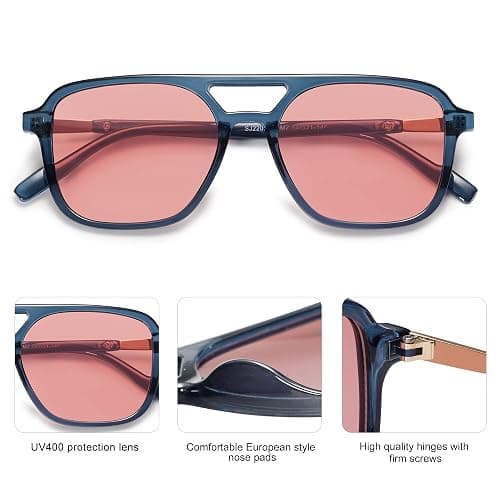 SOJOS Retro Aviator Sunglasses for Women Men,Trendy Rectangle Womens Mens Shades Sun Glasses SJ2202 thumbnail 5