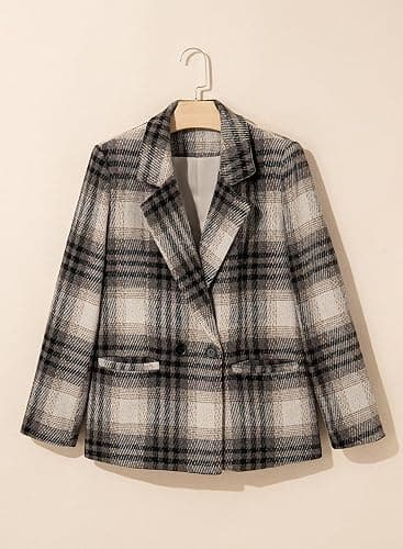 Happy Sailed Women’s Plaid Blazer Classic Lapel Collar Double Breasted Open Front Blazers Jackets Work Suit with Pockets thumbnail 7