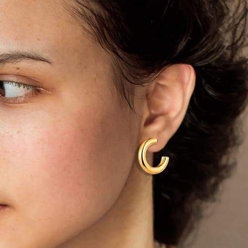 6 Pairs 14K Gold Plated Hoop Earrings for Women Lightweight Chunky Hoop Earrings Multipack Hypoallergenic, Thick Open Twisted Huggie Hoops Earring Set Jewelry for Gifts. thumbnail 4