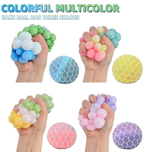 MEIEST 4 PCS Colorful Mesh Grape Stress Balls - Squeeze Color Change Fidget Toys for Stress Relief and Hand Exercise thumbnail 4