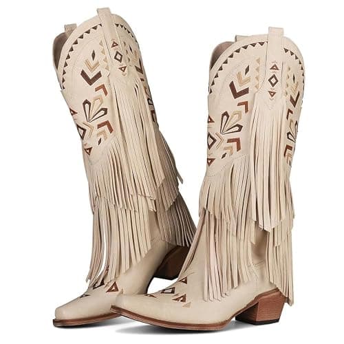 SaraIris Women's Cowgirl Boots Knee High Fringe Boots - Image 1