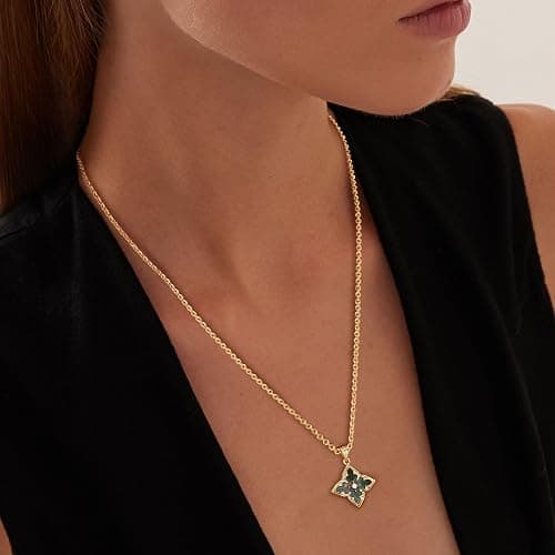 Fettero Gold Clover Necklace for Women Dainty 14K Gold Plated CZ Pendant Necklace Adjustable Chain Choker Charm Colorful Clover Pendant Lucky Necklaces for Women Jewelry thumbnail 2